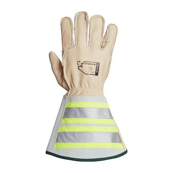 Leather Gloves, Horsehide, Extended Gauntlet, White, L, 1 PR