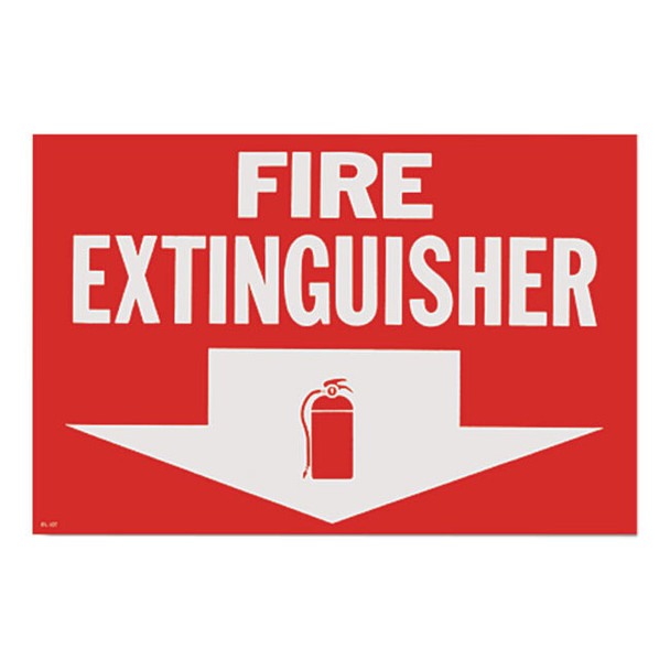 Fire Extinguisher w/ Arrow Vinyl Sign, Self-Adhesive, 1/Each