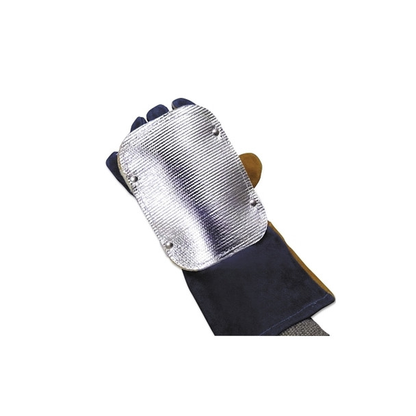 Back Hand Pad, Single Layer, 7 in L, Elastic/High-Temp Kevlar® Strap Closure, Silver