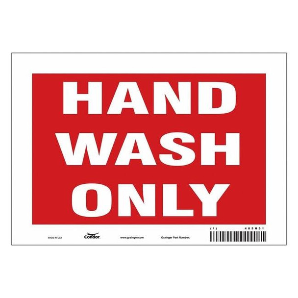 HAND WASH ONLY, 10 in W x 7 in H, Vertical Rectangle, Vinyl, 485N31
