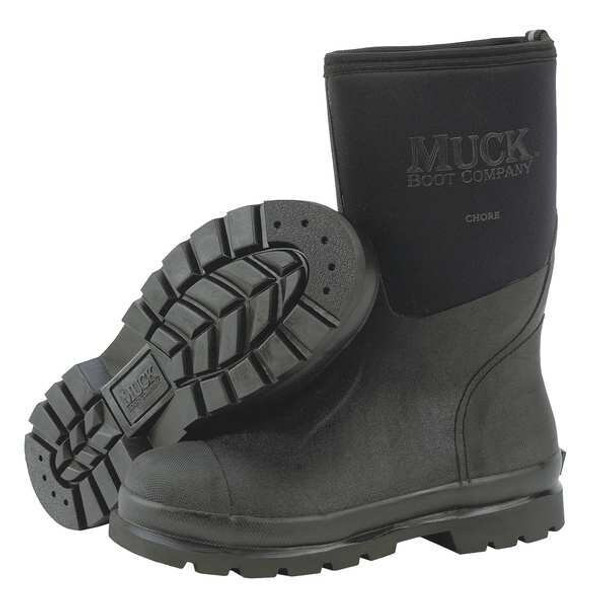 Men's Muck Chore Mid Rubber Boot, Plain Toe, 12" Height, Black, 15