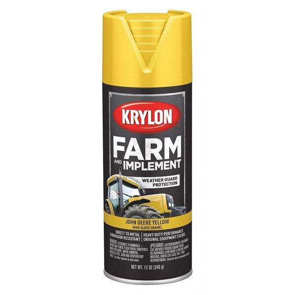 Krylon Spray Paint, John Deere Yellow, High-Gloss, Solvent, 12 oz K01934008