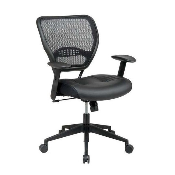 Managerial Chair Desk Chair, Adjustable Arms, 19" to 25" Height, Leather, Black