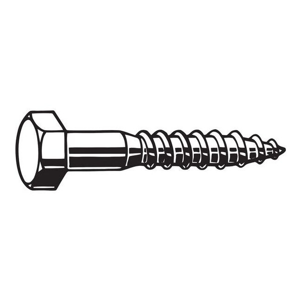 Lag Screw, 5/16 in, 4-1/2 in, Steel, Zinc Plated Hex External Hex Drive, 50 PK