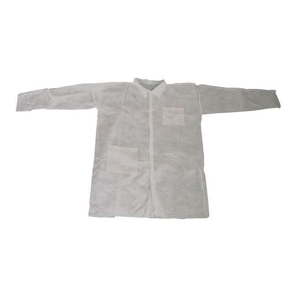 Condor Disposable Lab Coat, Polypropylene, Snaps Closure, White, XL, 25 PK