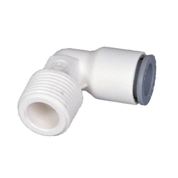 Push-Fit Elbow Fitting, 3/8 in Tube Size, Bio-Based Nylon, White, 10 PK