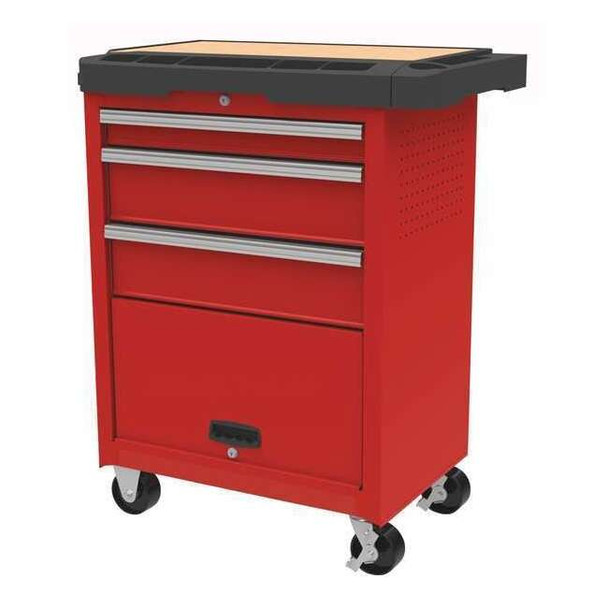 WESTWARD Rolling Tool Cabinet, 3-Drawers, Gloss Red, 34.5" W x 19.5" D x 39.5" H