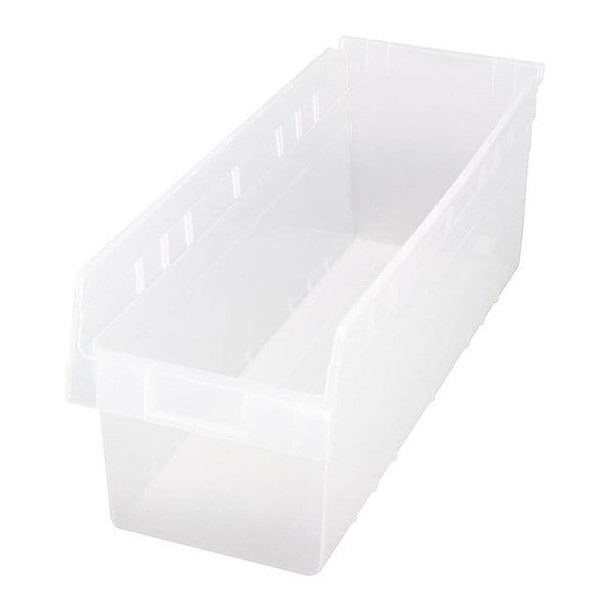 Shelf Storage Bin, Polypropylene, Clear, 8 in H, 8 3/8 in W, 23 5/8 in L