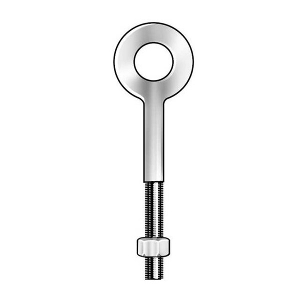 Eye Bolt Without Shoulder, 3/8"-16, 4 in Shank, 3/4 in ID, Steel, Galvanized