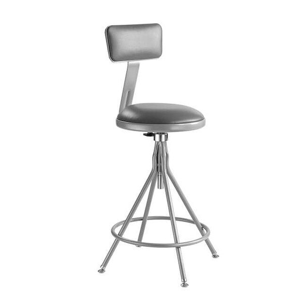 National Public Seating Round Stool with Backrest, Height 24" to 28"Gray 6524HB