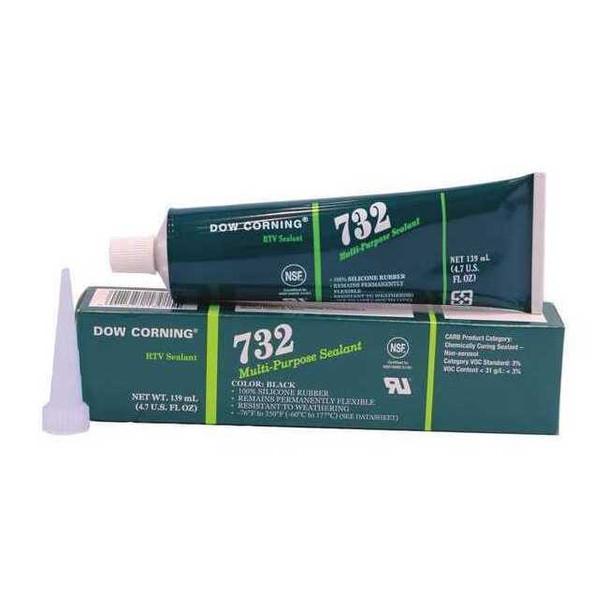Dowsil Silicone Sealant, 4 oz, Tube, Black, Silicone Base, 732 3138364