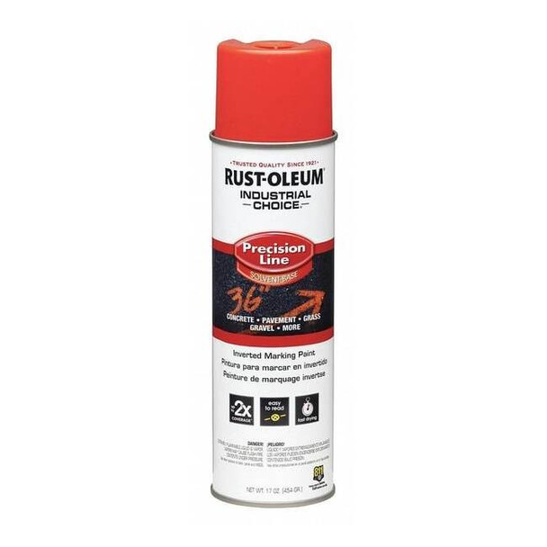 Precision Line Marking Paint, Inverted, Fluorescent Red/Orange, 17 oz