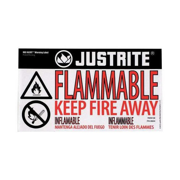 Justrite Safety Cabinet Lbl,6x10.375in,Paper 29004