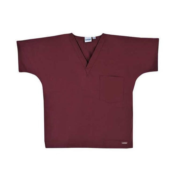 Scrub Shirt, Cotton/Polyester, Short Sleeve, 2 Pockets, V-Neck, Wine, Size XS