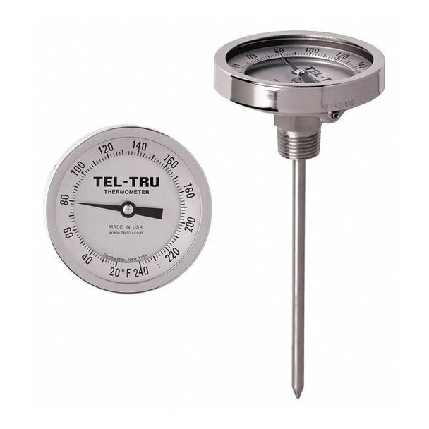 Tel-Tru Analog Dial Thermometer,Stem 4" L GT300R-0465