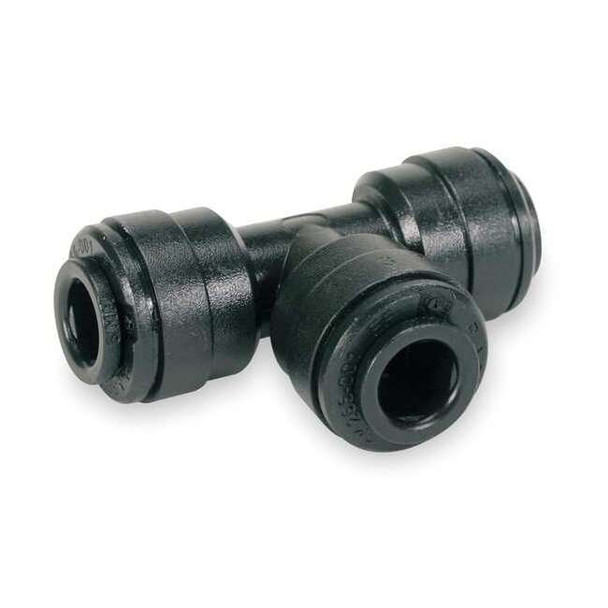 Push-Fit Tee Fitting, 1/4 in Tube Size, Acetal, Black, 10 PK