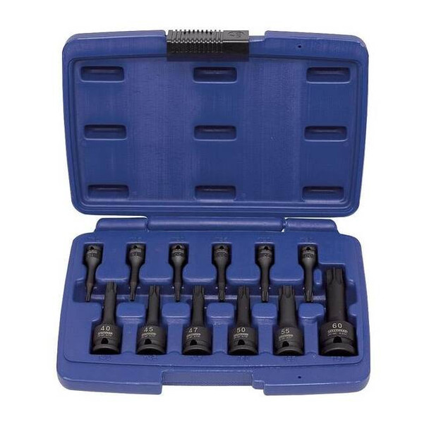 Westward 1/4", 3/8", 1/2" Drive Impact Bit Socket Set, SAE, 12 pcs 4PRH7