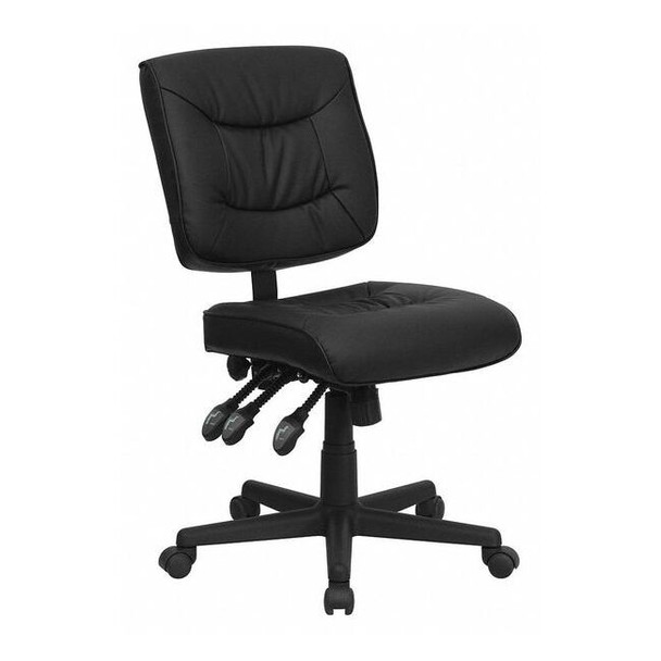 Leather Task Chair, 22 1/4-, No Arm, Back, Seat, Frame: Black