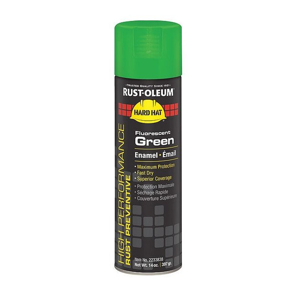 Rust Preventative Spray Paint, Fluorescent Green, Fluorescent, Solvent, 14 oz