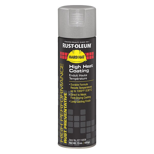 Rust-Oleum High Temperature Spray Paint, Aluminum, Flat, Solvent, 15 oz V2116838