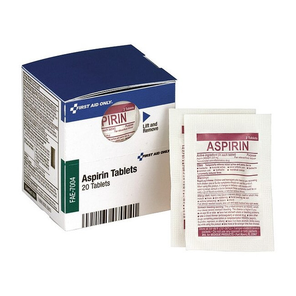 First Aid Kit Refill,Aspirin, 2 Tablets Per Packet, 10 Packets Per Box, 20PK