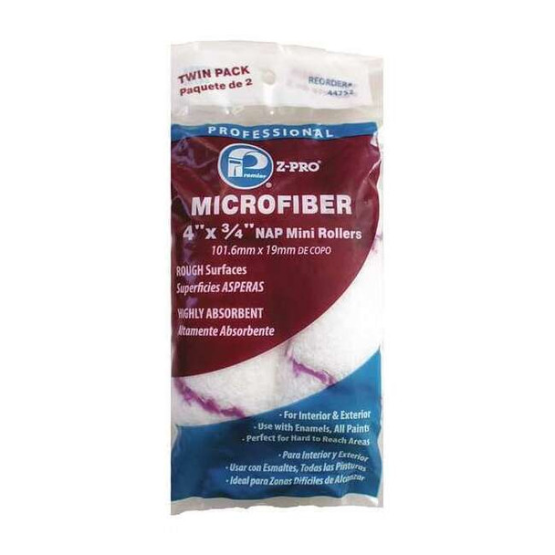Premier 4" Paint Roller Cover, 3/4" Nap, Microfiber, 2 PK 44752