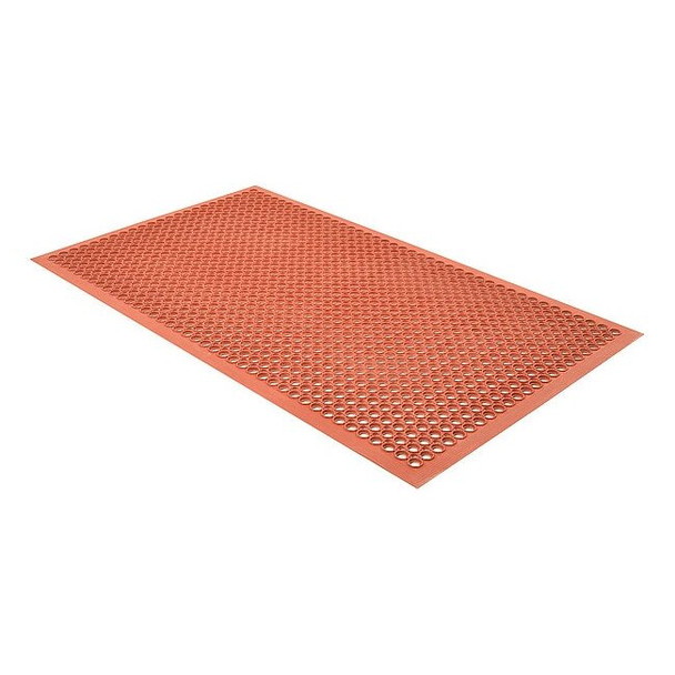 Antifatigue Mat, Nitrile Rubber, Drainage Holes, 3 ft W x 5 ft L, Red