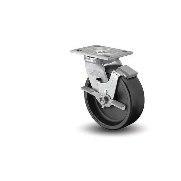 4" X 2" Non-Marking Polypropylene Swivel Caster, Face Brake, Loads Up To 450 lb