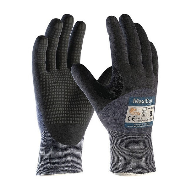 Cut-Resistant Gloves, Cut Level A3 ,Double Dipped ,Foam Nitrile ,Dotted ,L 12 PK