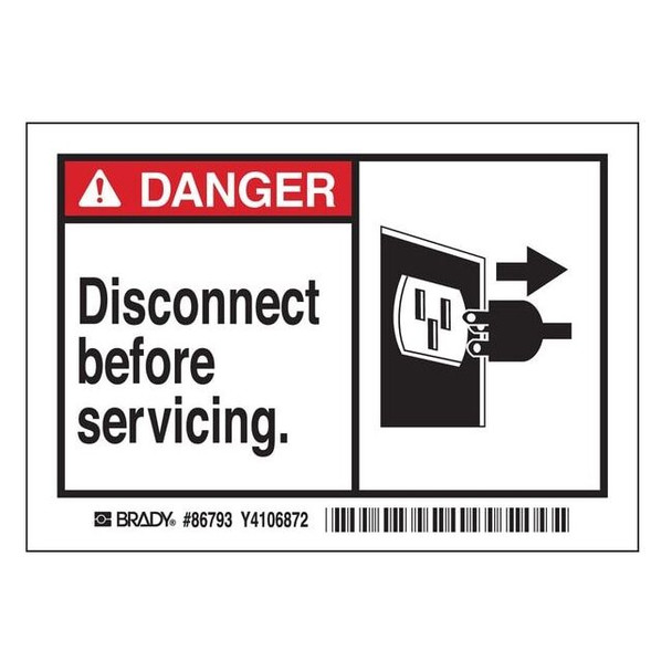 Brady Machine/Equipment Label, 3 1/2 in Height, 5 in English, 86793, PK5 86793