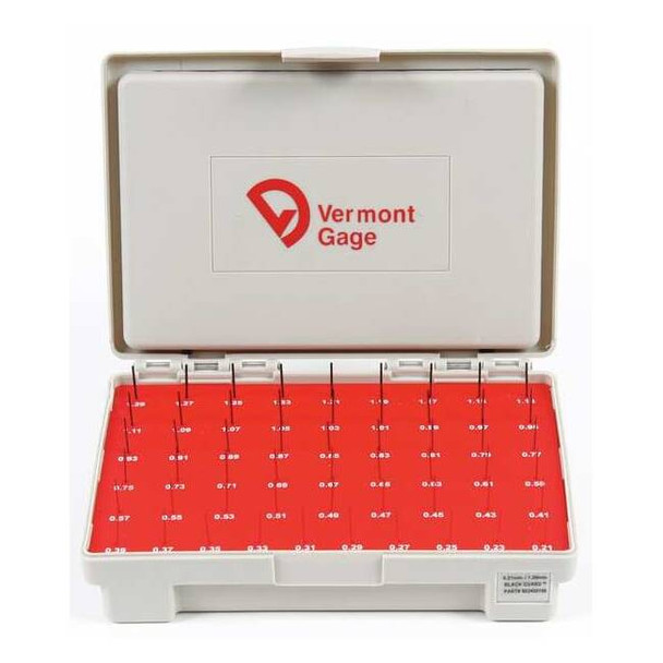 Vermont Gage Pin Gage Set, Minus, 0.21-1.29mm, Black 902400100