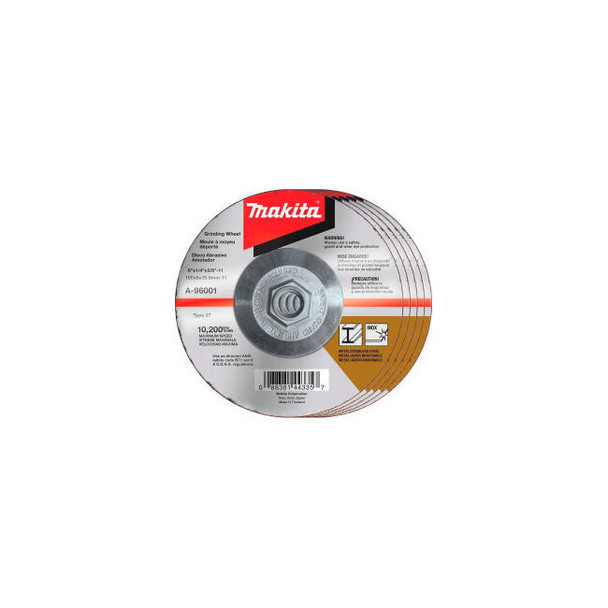 Makita Hubbed INOX Grinding Wheel 36 Grit Type 27 6""Dia x 1/4""T x 5/8-11"" Ctr