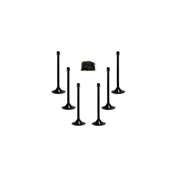 Mr. Chain Light Duty Plastic Stanchion Kit with 2"" x 50'L Chain Black Pack of 6