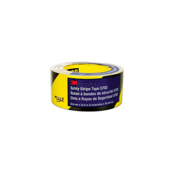 3M 5702 Caution Stripe Tape 2""W x 108'L Black/Yellow 1 Roll