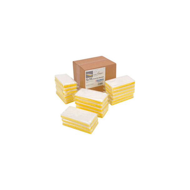 Global Industrial Light Duty Scrub Sponge Yellow/White 3.25"" x 6.25"" - Case of