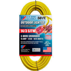 U.S. Wire 73050 50 Ft. Three Conductor Yellow Temp-Flex Lighted Plug Cord 14/3 G