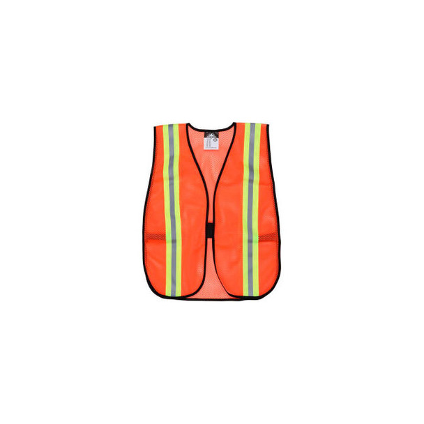 MCR Safety V201R Orange Safety Vest 2"" Reflective Strips Polyester Side Straps