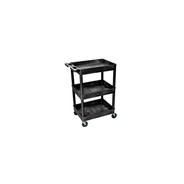 Luxor STC111 Tray Top Shelf 3 Shelf Plastic Utility Cart 24x18 4"" Casters