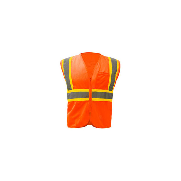 GSS Safety 1006 Standard Class 2 Two Tone Mesh Zipper Safety Vest Orange XL