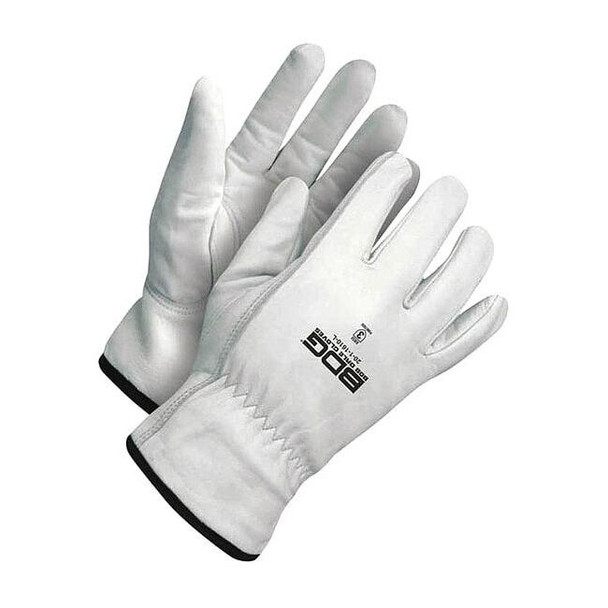 Leather Drivers Gloves, Shirred Slip-On Cuff, Keystone Thumb, Pearl, S, 1 PR