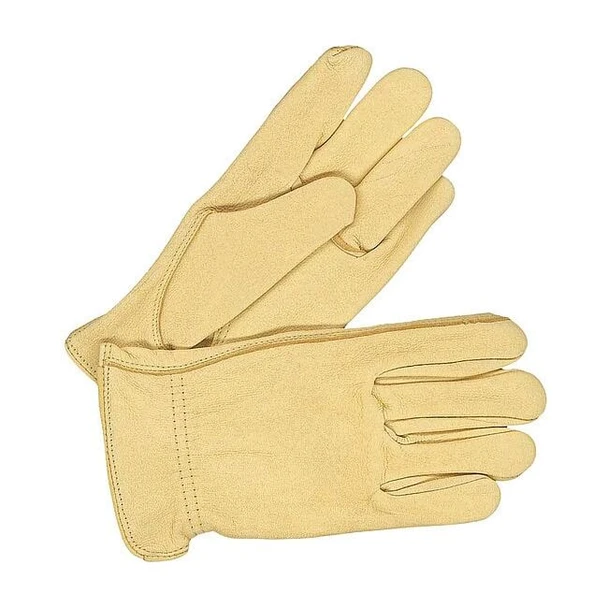 Leather Drivers Gloves, Shirred Slip-On Cuff, Keystone Thumb, Tan, S, 1 PR