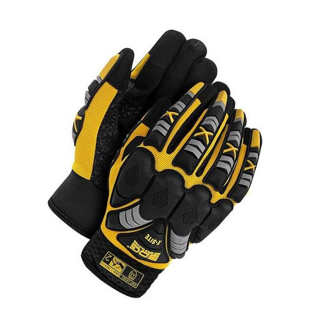 X-Site Mechanics Gloves, Synthetic Leather Palm, Spandex Back, S, Black/Yellow