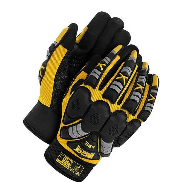 X-Site Mechanics Gloves, Synthetic Leather Palm, Spandex Back, M, Black/Yellow