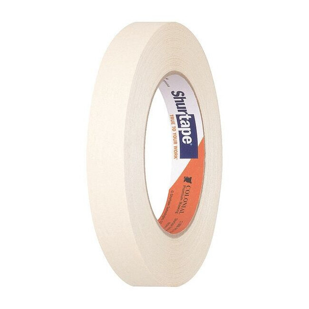 Masking Tape, 18 mm W x 55 m L, 6.4 mil Thick, Tan, Rubber Adhesive, 48 PK