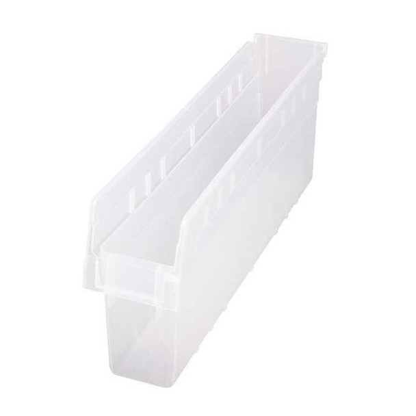 Shelf Storage Bin, Polypropylene, Clear, 8 in H, 4 3/8 in W, 23 5/8 in L