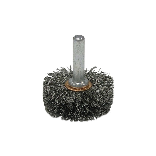 Stem-Mounted Wide Conflex Brush, 1-1/2 in dia x 1/2 in W Face, 0.0118 in Steel Wire, 20000 RPM