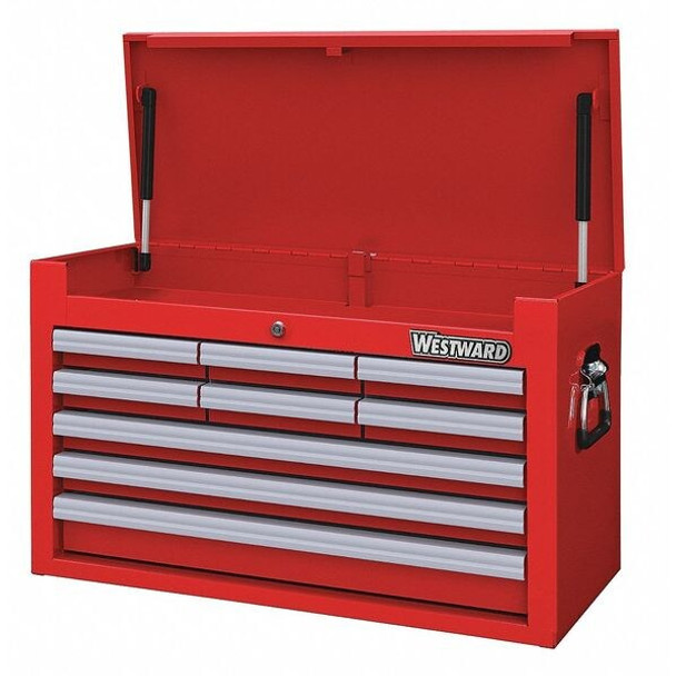 WESTWARD Top Chest, 9-Drawers, Powder Coated Red, 26" W x 12.5" D x 16.5" H
