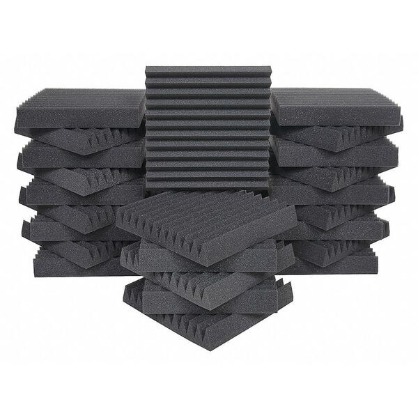 Acoustic Foam, 0.5 NRC, Foam, 12 in W, 12 in L, 2 in Thick, Gray, 24 PK