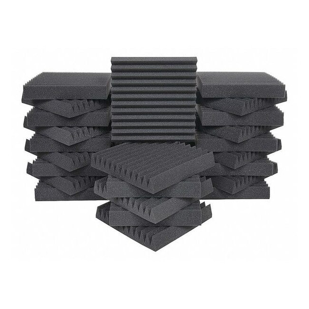 Acoustic Foam, 0.5 NRC, Foam, 12 in W, 12 in L, 2 in Thick, Gray, 24 PK