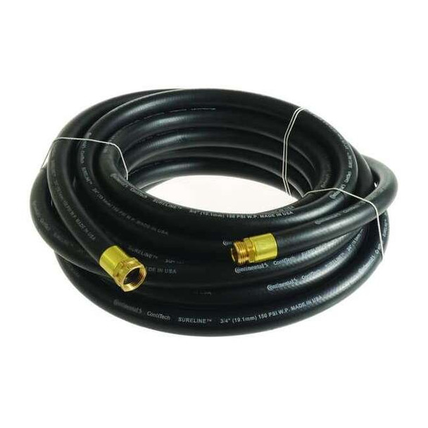 3/4 in ID x 25 ft L Garden Hose, EPDM Tube, Black, Brass x Brass Fitting